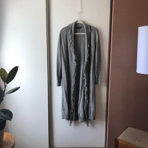 Central Park West Long Cardigan with Fringe Detailing in Gray, Viscose Cashmere